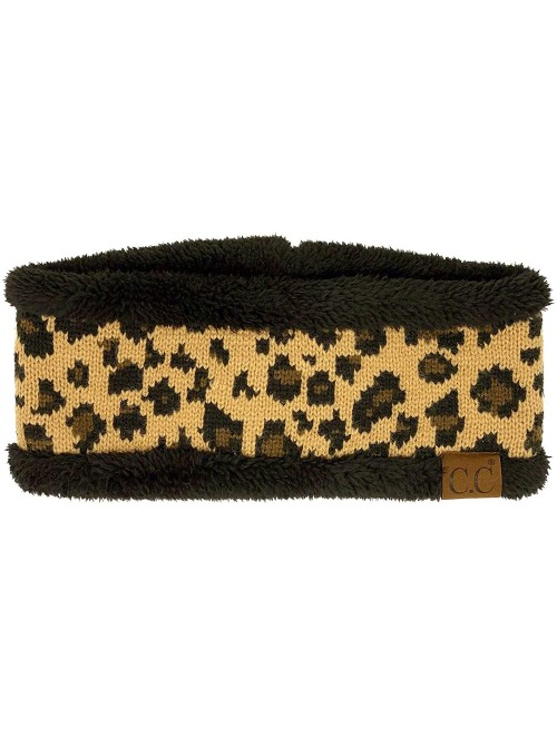 Cold Weather Headbands Winter CC Sherpa Polar Fleece Lined Thick Knit Headband Headwrap Hat Cap - Leopard Black - CB18A7LAA05...