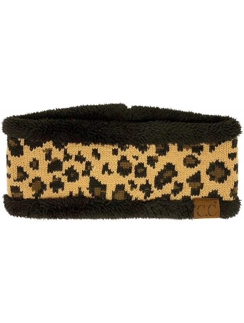 Cold Weather Headbands Winter CC Sherpa Polar Fleece Lined Thick Knit Headband Headwrap Hat Cap - Leopard Black - CB18A7LAA05...