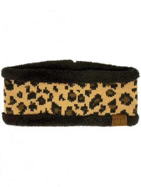 Cold Weather Headbands Winter CC Sherpa Polar Fleece Lined Thick Knit Headband Headwrap Hat Cap - Leopard Black - CB18A7LAA05...