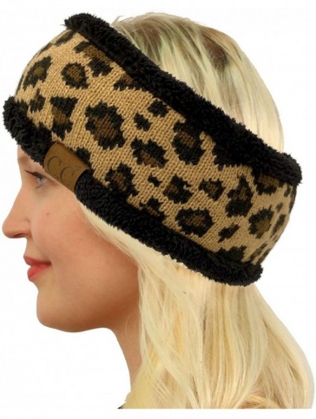 Cold Weather Headbands Winter CC Sherpa Polar Fleece Lined Thick Knit Headband Headwrap Hat Cap - Leopard Black - CB18A7LAA05...