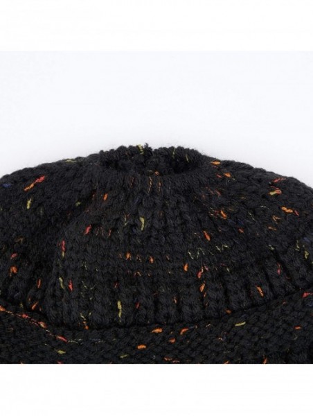 Skullies & Beanies Ribbed Confetti Knit Beanie Tail Hat for Adult Bundle Hair Tie (MB-33) - Black - CZ189C8MM7N $15.92