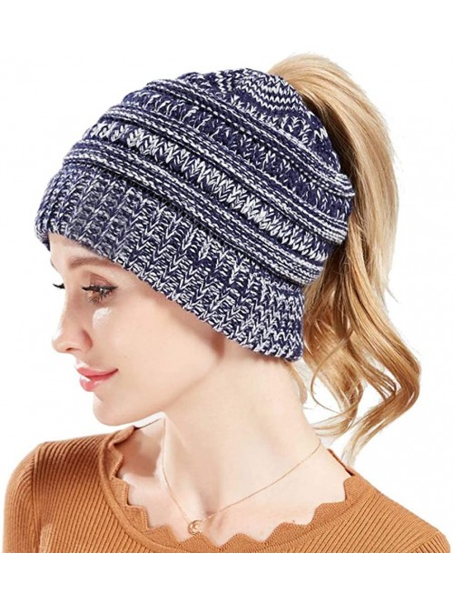 Skullies & Beanies Women's Trendy Warm Winter Beanie Hat Stretch Slouchy Skully Knit Cap Pom Bobble Hat - Blue - C218KGA9C93 ...