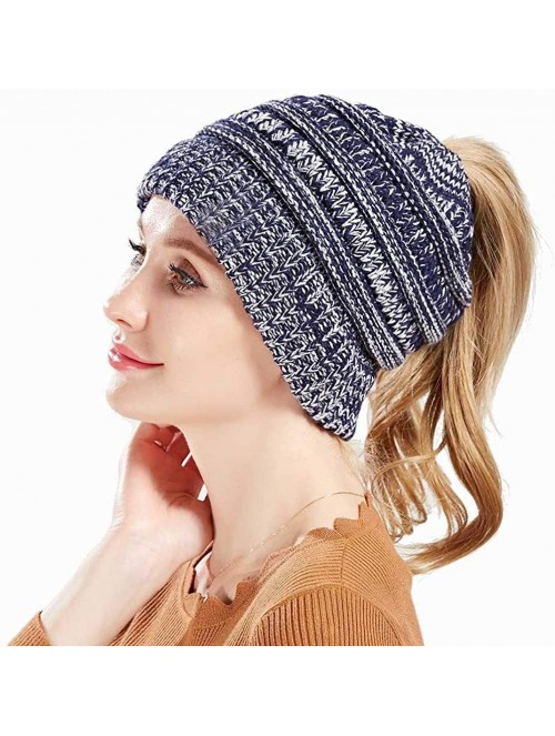 Skullies & Beanies Women's Trendy Warm Winter Beanie Hat Stretch Slouchy Skully Knit Cap Pom Bobble Hat - Blue - C218KGA9C93 ...