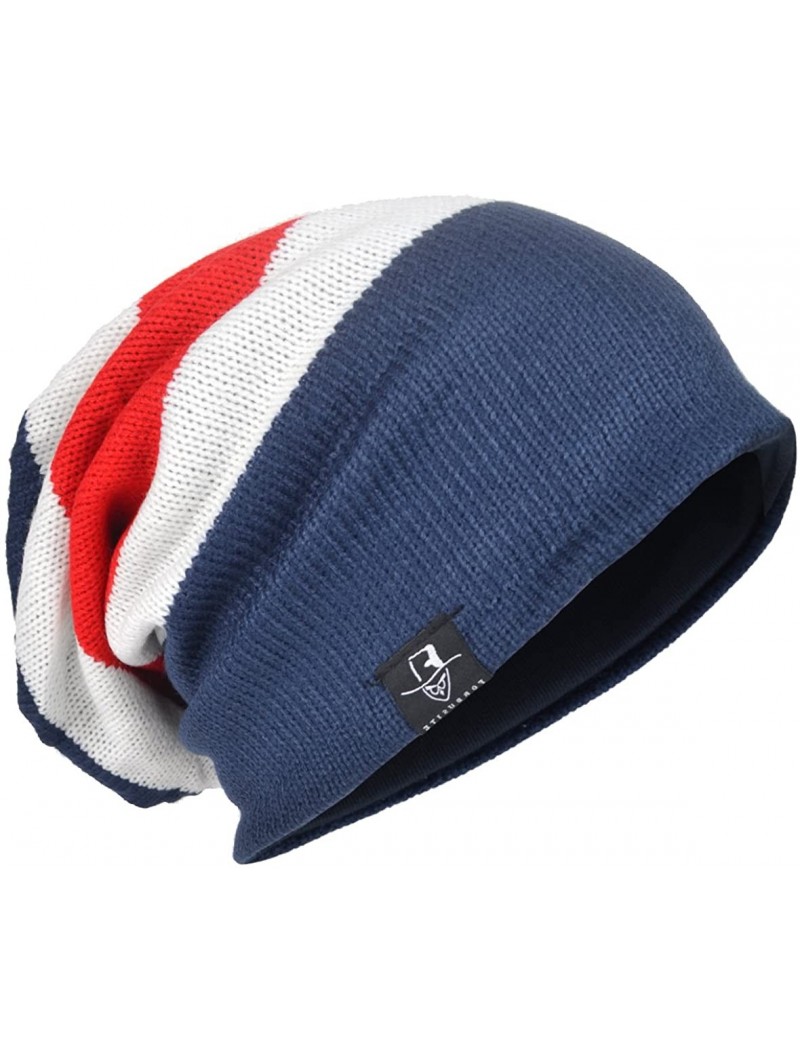 Skullies & Beanies Men Oversize Skull Slouch Beanie Large Skullcap Knit Hat - Navy&red1 - CZ18LGO7QDL $18.68