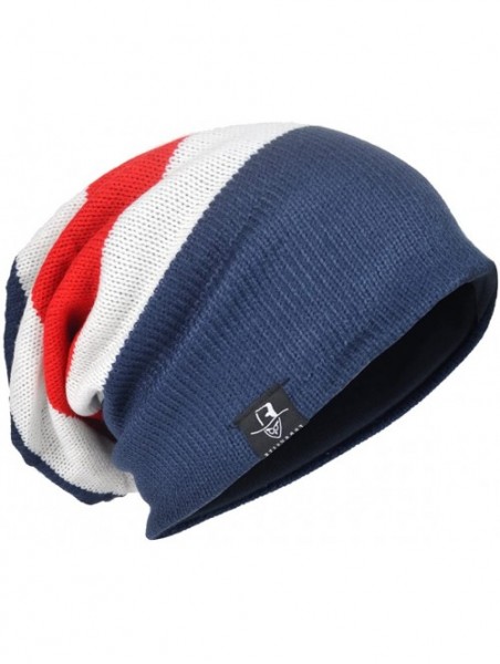 Skullies & Beanies Men Oversize Skull Slouch Beanie Large Skullcap Knit Hat - Navy&red1 - CZ18LGO7QDL $18.68