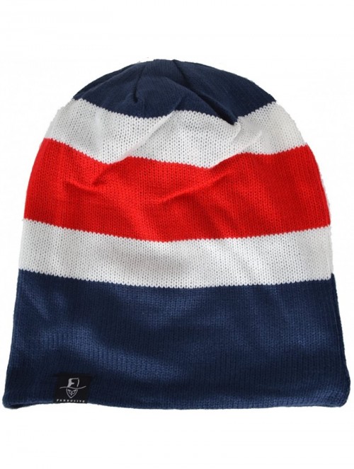 Skullies & Beanies Men Oversize Skull Slouch Beanie Large Skullcap Knit Hat - Navy&red1 - CZ18LGO7QDL $18.68