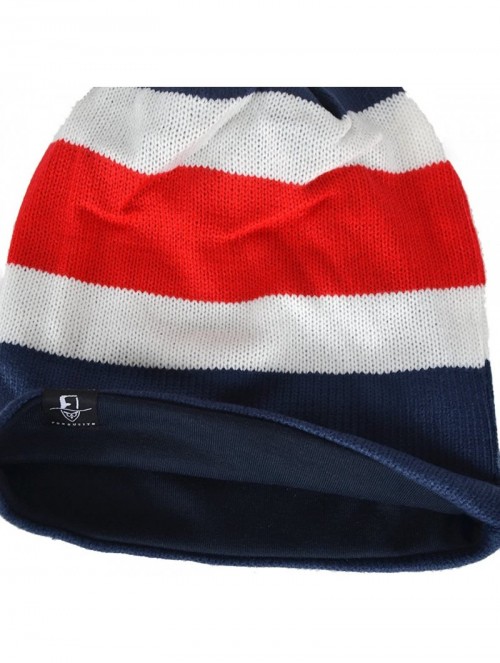 Skullies & Beanies Men Oversize Skull Slouch Beanie Large Skullcap Knit Hat - Navy&red1 - CZ18LGO7QDL $18.68