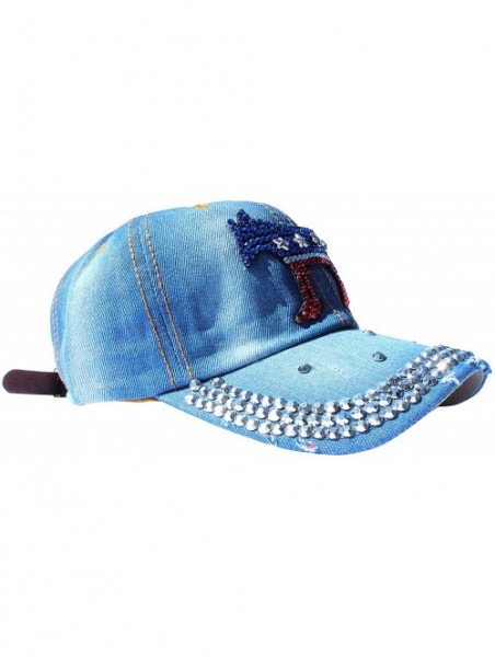 Baseball Caps Rhinestone Baseball Cap Denim - Democratic Donkey- Denim Light Blue - CN17Y7G20WQ $14.10