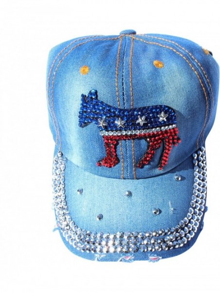 Baseball Caps Rhinestone Baseball Cap Denim - Democratic Donkey- Denim Light Blue - CN17Y7G20WQ $14.10