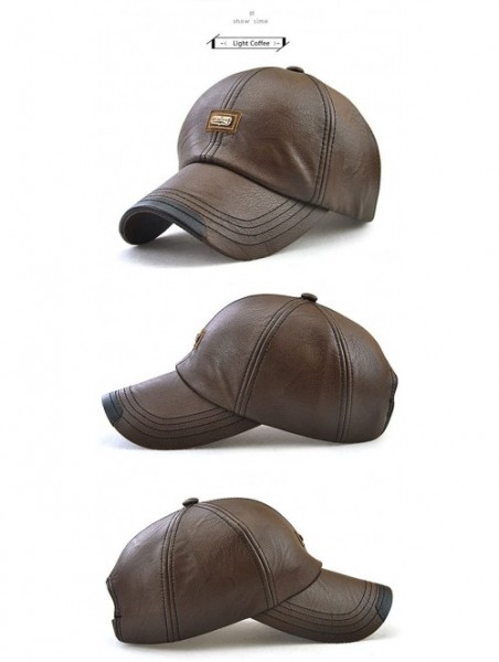 Baseball Caps PU Leather Baseball Cap Casquette Flat Hat European and American Retro Style for Men - Light Coffee - CK186LEZD...