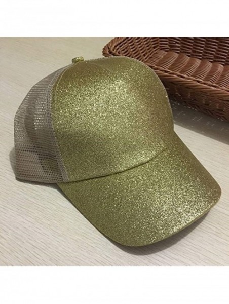 Skullies & Beanies Ponytail Cap Messy Trucker Adjustable Visor Baseball Cap Hat Unisex - Glitter Gold - C918EYLMD3X $21.34