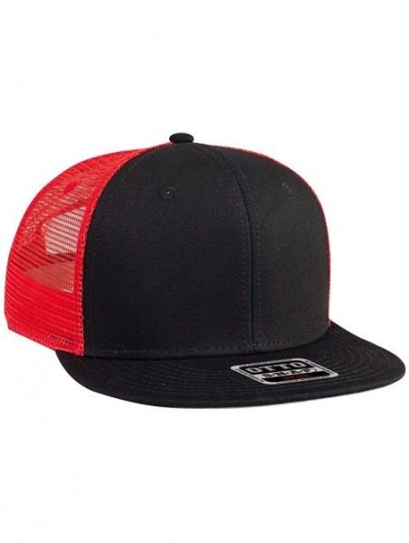 Baseball Caps SNAP Cotton Twill Round Flat Visor 6 Panel Mesh Back Trucker Snapback - Blk/Blk/Red - CC180D5II35 $17.92