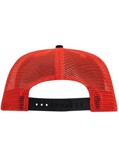 Baseball Caps SNAP Cotton Twill Round Flat Visor 6 Panel Mesh Back Trucker Snapback - Blk/Blk/Red - CC180D5II35 $17.92