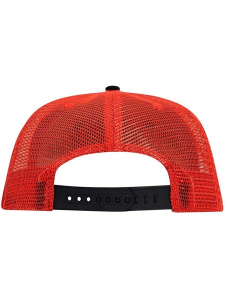 Baseball Caps SNAP Cotton Twill Round Flat Visor 6 Panel Mesh Back Trucker Snapback - Blk/Blk/Red - CC180D5II35 $17.92