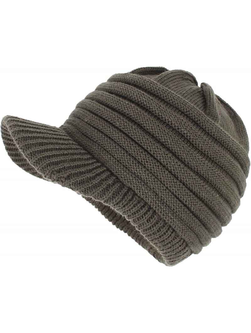 Skullies & Beanies Unisex Winter Hats with Visor Warm ski hat Stylish Knitted hat for Men and Women - Army Green -Striped - C...