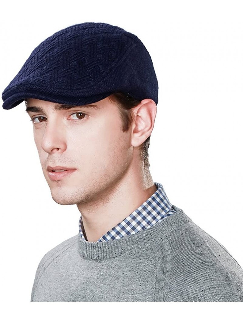 Newsboy Caps 2019 New Mens Winter Wool Newsboy Cap Adjustable Cold Weather Flat Cap Soft Lined - 89087_navy - CM186SD3Y7O $18.08