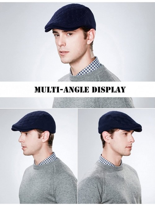 Newsboy Caps 2019 New Mens Winter Wool Newsboy Cap Adjustable Cold Weather Flat Cap Soft Lined - 89087_navy - CM186SD3Y7O $18.08