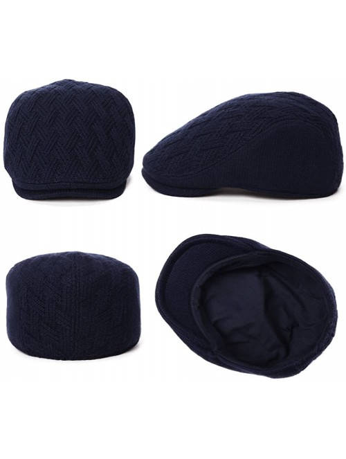 Newsboy Caps 2019 New Mens Winter Wool Newsboy Cap Adjustable Cold Weather Flat Cap Soft Lined - 89087_navy - CM186SD3Y7O $18.08