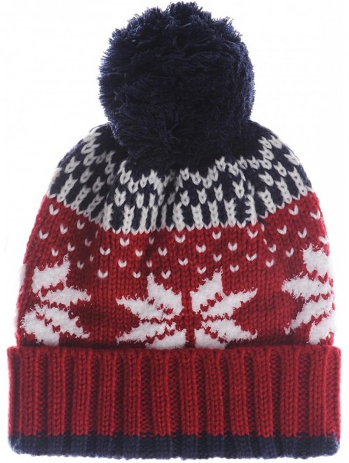 Skullies & Beanies Knit Fairs Isle Nordic Bobble Pom Beanie Hat CR5128 - Red - CJ128URG8Y3 $21.44