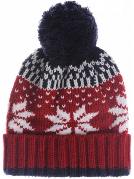 Skullies & Beanies Knit Fairs Isle Nordic Bobble Pom Beanie Hat CR5128 - Red - CJ128URG8Y3 $21.44