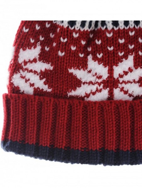 Skullies & Beanies Knit Fairs Isle Nordic Bobble Pom Beanie Hat CR5128 - Red - CJ128URG8Y3 $21.44