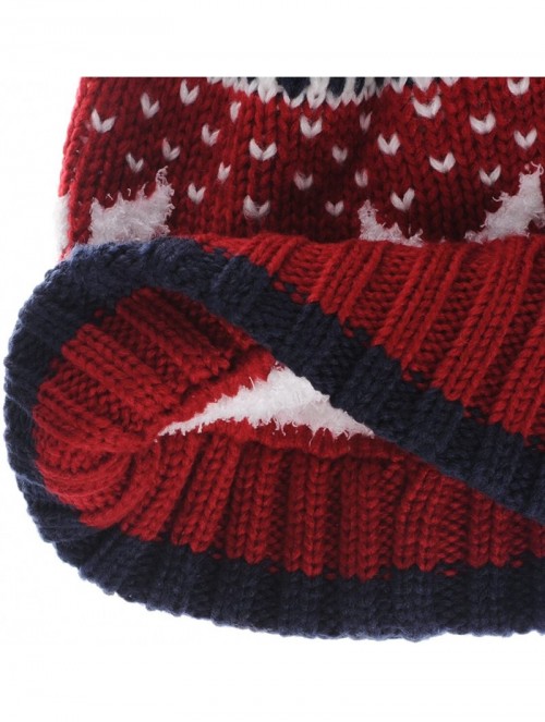 Skullies & Beanies Knit Fairs Isle Nordic Bobble Pom Beanie Hat CR5128 - Red - CJ128URG8Y3 $21.44