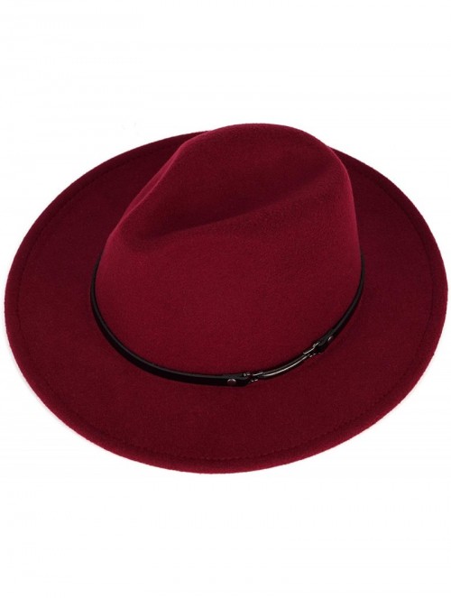 Fedoras Men & Women Classic Wide Brim Fedora Hat with Belt Buckle Wool Felt Panama Fedora M/L - A-claret Red - CY18A5USZ3I $1...