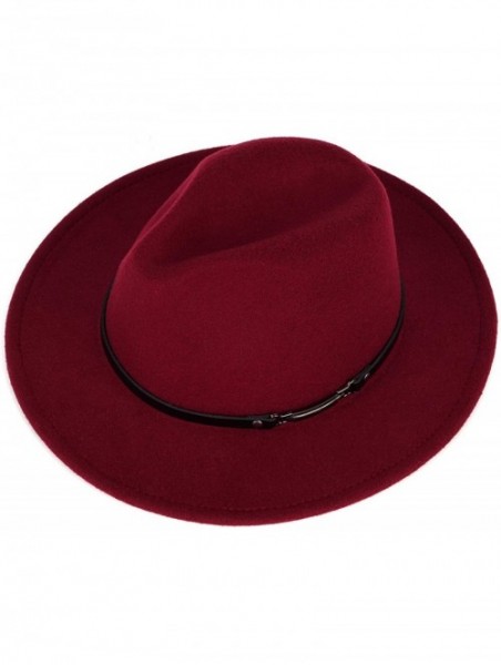 Fedoras Men & Women Classic Wide Brim Fedora Hat with Belt Buckle Wool Felt Panama Fedora M/L - A-claret Red - CY18A5USZ3I $1...