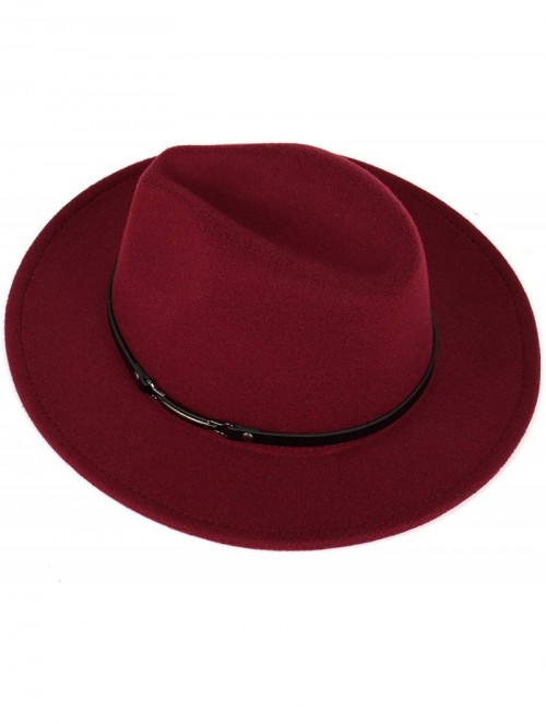 Fedoras Men & Women Classic Wide Brim Fedora Hat with Belt Buckle Wool Felt Panama Fedora M/L - A-claret Red - CY18A5USZ3I $1...