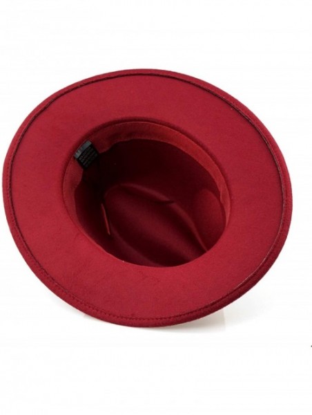 Fedoras Men & Women Classic Wide Brim Fedora Hat with Belt Buckle Wool Felt Panama Fedora M/L - A-claret Red - CY18A5USZ3I $1...