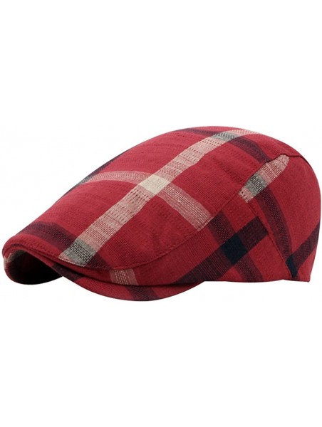 Newsboy Caps Women Men's Cotton Flat Cap Hat Newsboy Hunting Hat Cabbie Gatsby Cap - Red_1 - CF12O5K6TBG $11.97