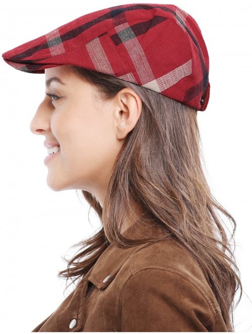 Newsboy Caps Women Men's Cotton Flat Cap Hat Newsboy Hunting Hat Cabbie Gatsby Cap - Red_1 - CF12O5K6TBG $11.97