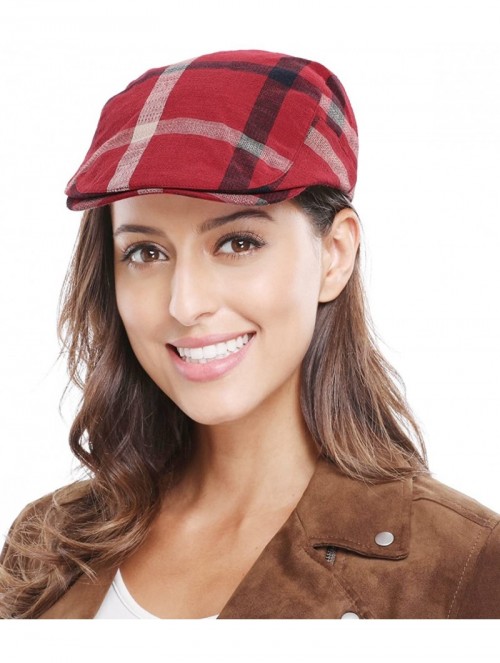 Newsboy Caps Women Men's Cotton Flat Cap Hat Newsboy Hunting Hat Cabbie Gatsby Cap - Red_1 - CF12O5K6TBG $11.97