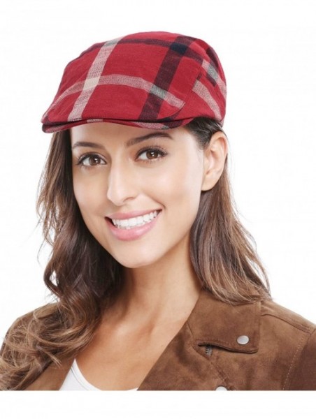 Newsboy Caps Women Men's Cotton Flat Cap Hat Newsboy Hunting Hat Cabbie Gatsby Cap - Red_1 - CF12O5K6TBG $11.97