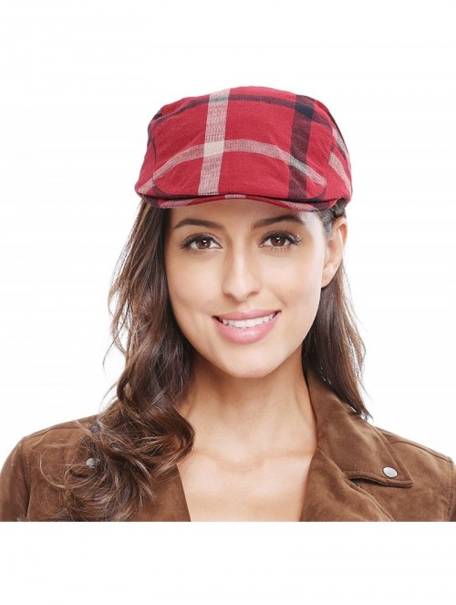 Newsboy Caps Women Men's Cotton Flat Cap Hat Newsboy Hunting Hat Cabbie Gatsby Cap - Red_1 - CF12O5K6TBG $11.97