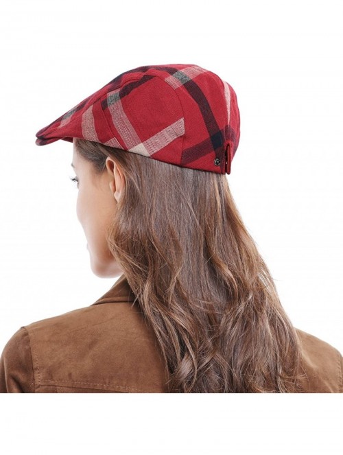 Newsboy Caps Women Men's Cotton Flat Cap Hat Newsboy Hunting Hat Cabbie Gatsby Cap - Red_1 - CF12O5K6TBG $11.97