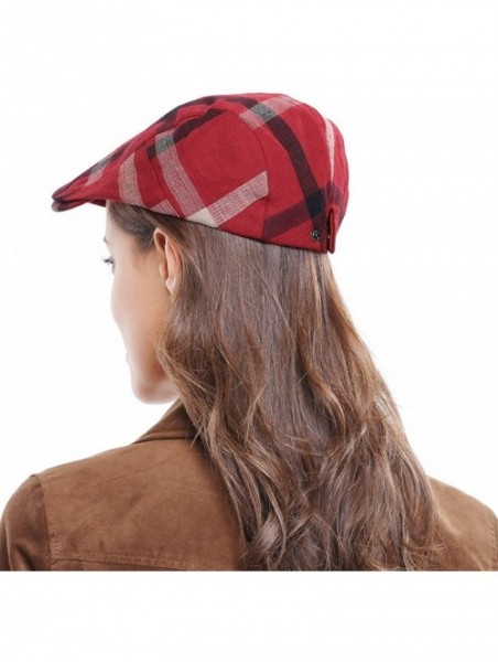 Newsboy Caps Women Men's Cotton Flat Cap Hat Newsboy Hunting Hat Cabbie Gatsby Cap - Red_1 - CF12O5K6TBG $11.97