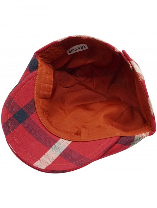 Newsboy Caps Women Men's Cotton Flat Cap Hat Newsboy Hunting Hat Cabbie Gatsby Cap - Red_1 - CF12O5K6TBG $11.97