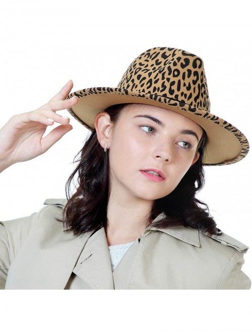 Fedoras Women Gold Belt Buckle Wool Felt Fedora Hat Winter Fashion Dress Panama Hat - Z- Camel Leopard Print - CX18A5ADW6H $2...
