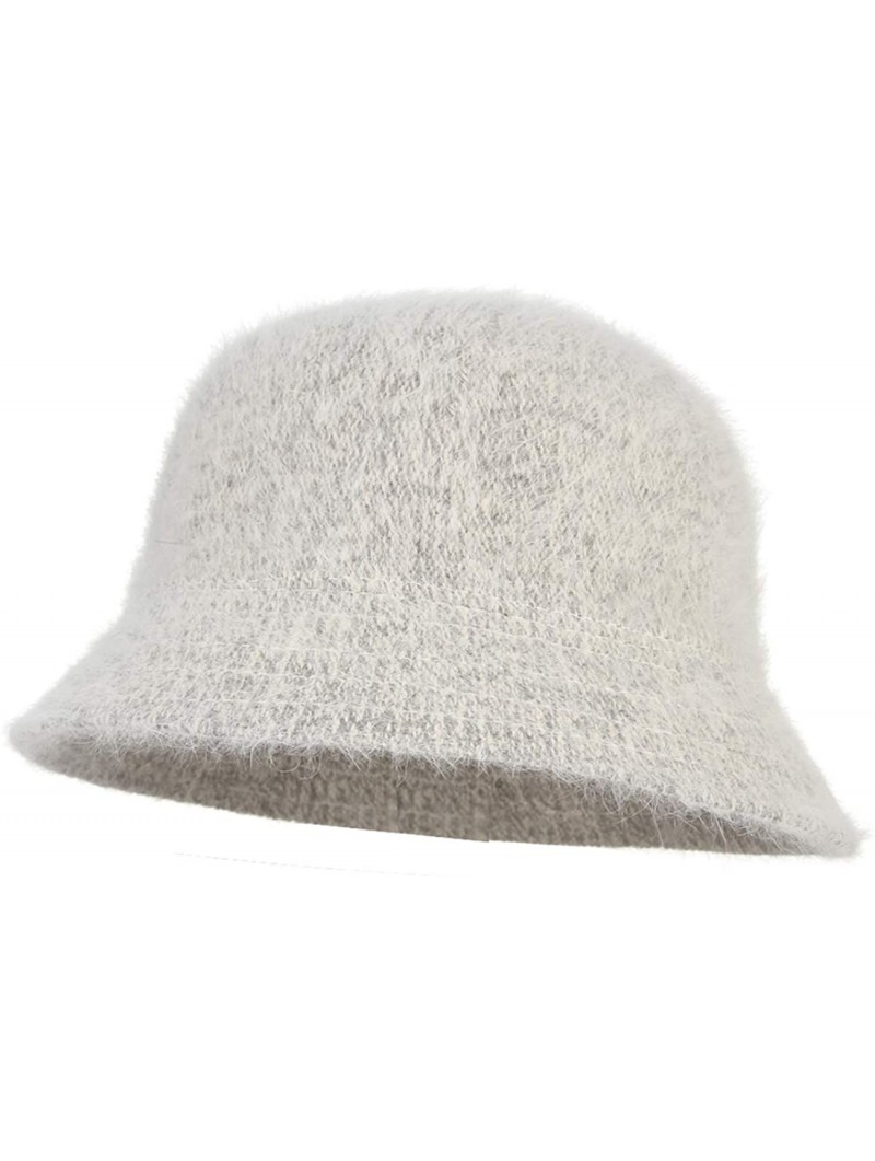 Bucket Hats Women Solid Angora Crochet Bucket Hat Vintage Wide Brim Cloche Hat - Light Grey - CV18IG8QIE6 $13.54