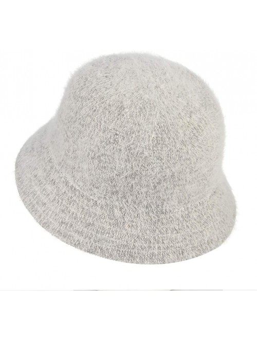 Bucket Hats Women Solid Angora Crochet Bucket Hat Vintage Wide Brim Cloche Hat - Light Grey - CV18IG8QIE6 $13.54