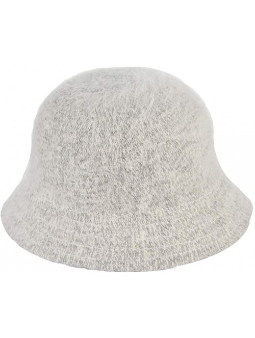 Bucket Hats Women Solid Angora Crochet Bucket Hat Vintage Wide Brim Cloche Hat - Light Grey - CV18IG8QIE6 $13.54