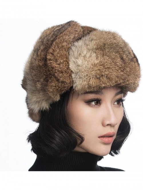 Bomber Hats Black Leather Rabbit Fur Aviator Hat - Black With Brwon Rabbit Fur - C7120I2OHDH $44.71