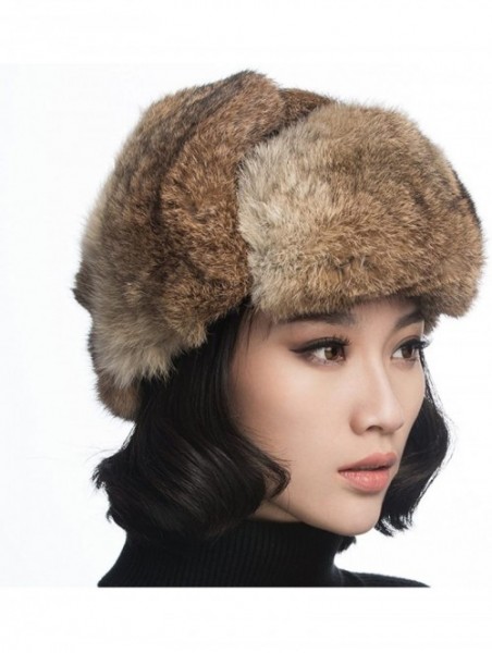 Bomber Hats Black Leather Rabbit Fur Aviator Hat - Black With Brwon Rabbit Fur - C7120I2OHDH $44.71