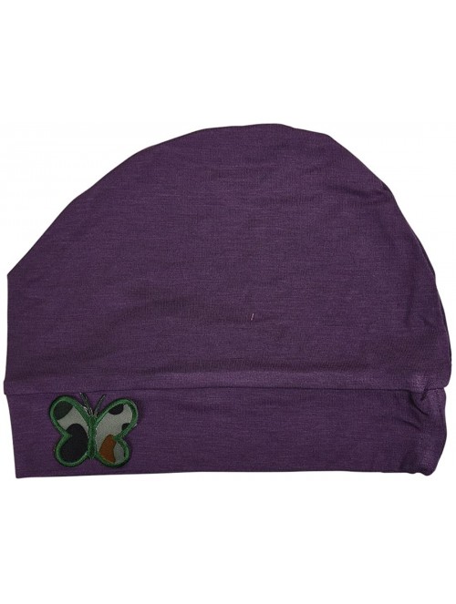 Skullies & Beanies Soft Chemo Cap Cancer Beanie with Green Camo Butterfly - Purple - C112OCPIYXJ $16.93
