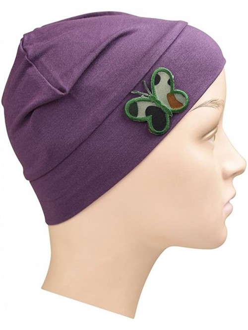 Skullies & Beanies Soft Chemo Cap Cancer Beanie with Green Camo Butterfly - Purple - C112OCPIYXJ $16.93