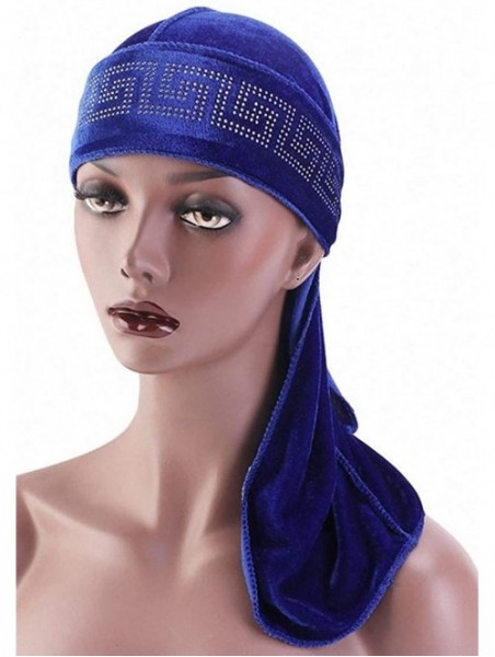 Skullies & Beanies Star Satin Silk Head Wrap Durag Long Tail Beanies Cap Stretchable Velvet Durag Straps Headwraps for Men Wo...