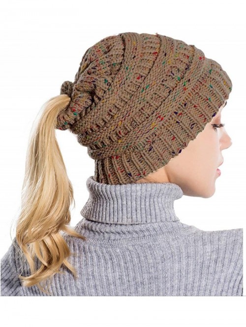 Skullies & Beanies Women Winter Outdoor High Bun BeanieTail Soft Crochet hat .(Free 1 Pony Tie) - Khaki Multi - CN18MGNRDON $...