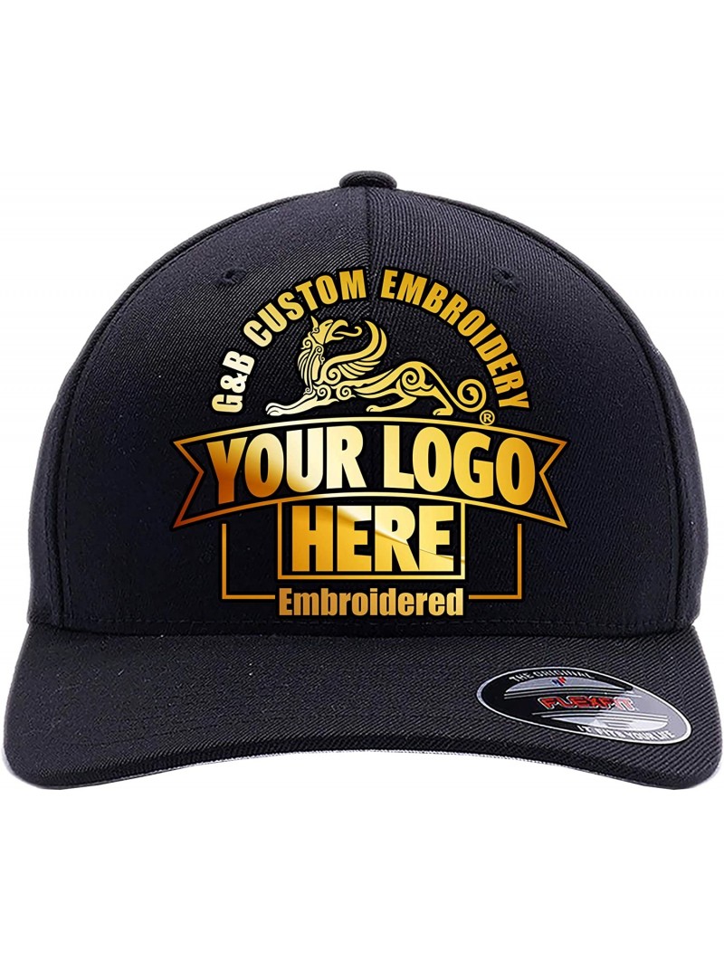 Visors Custom Hat 6277 and 6477 Flexfit caps Embroidered. Place Your Own Logo or Design - Black - CW188XALT2R $32.18