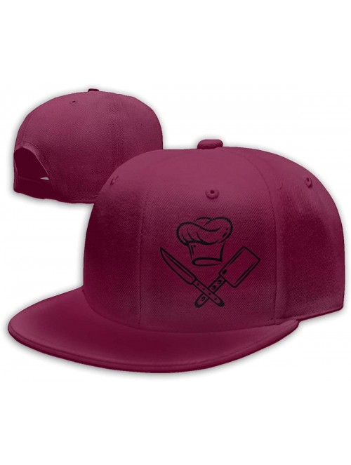 Baseball Caps Cooking Hat with Knives Snapback Flat Baseball Cap Unisex Adjustable - Dark Red - CX196XNZT4U $18.63